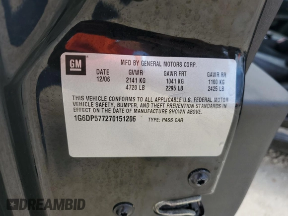 2007 Cadillac CTS with VIN 1G6DP577270151206, listed as a Copart auction lot 73718094 with 0 mi miles and Salvage Title. Bid and sale history available at carsss.com. Image 13.