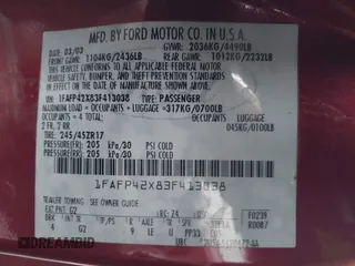 2003 Ford Mustang GT Deluxe with VIN 1FAFP42X83F413038, listed as a IAAI auction lot 41360419 with 152,698 mi miles. Bid and sale history available at carsss.com. Image 9.