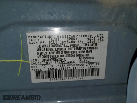 2024 Nissan Sentra SV with VIN 3N1AB8CV4RY208473, listed as a Copart auction lot 61141385 with 27,700 mi miles and Salvage title. Bid and sale history available at DreamBid. Image 12.