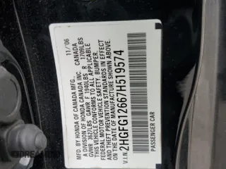 2007 Honda Civic Cpe LX with VIN 2HGFG12667H519574, listed as a Copart auction lot 53802175 with 156,354 mi miles and Salvage Title. Bid and sale history available at carsss.com. Image 12.