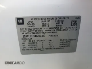 2012 Chevrolet Equinox LTZ with VIN 2GNFLGE59C6302419, listed as a Copart auction lot 55326275 with 135,915 mi miles and Clean Title. Bid and sale history available at carsss.com. Image 13.
