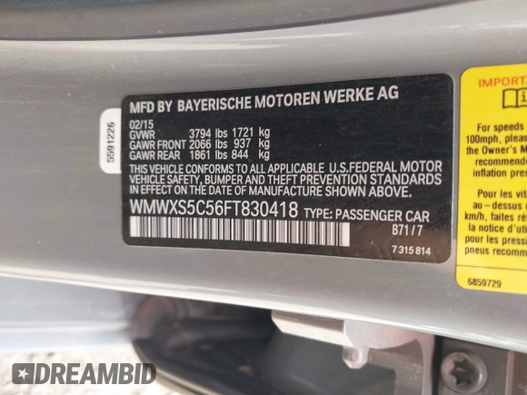 2015 MINI Hardtop 4 Door with VIN WMWXS5C56FT830418, listed as a IAAI auction lot 42132285 with 111,428 mi miles and . Bid and sale history available at DreamBid. Image 9.