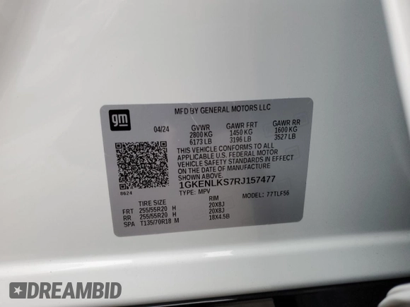 2024 GMC Acadia FWD Denali z VIN 1GKENLKS7RJ157477, wystawiony jako Copart lot #41846725 z przebiegiem Nie podano mil oraz Szkoda całkowita • Salvage title. Historia ofert i sprzedaży dostępna na DreamBid. Obrazek 13.