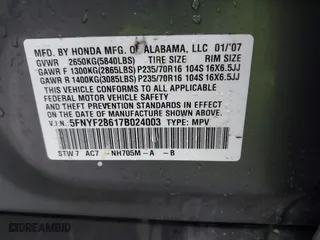 2007 Honda Pilot EX-L with VIN 5FNYF28617B024003, listed as a IAAI auction lot 41479218 with 201,868 mi miles. Bid and sale history available at carsss.com. Image 9.