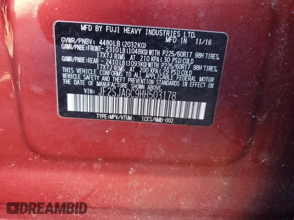 2017 Subaru Forester Premium with VIN JF2SJAGC9HH503178, listed as a Copart auction lot 50490305 with 93,149 mi miles and Salvage Title. Bid and sale history available at carsss.com. Image 13.