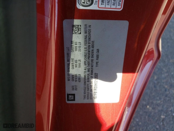 2017 Chevrolet Camaro 1LT with VIN 1G1FB1RS8H0213507, listed as a Copart auction lot 46840405 with 125,640 mi miles and Salvage Title. Bid and sale history available at carsss.com. Image 13.