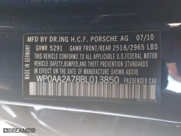 2011 Porsche Panamera with VIN WP0AA2A78BL013850, listed as a IAAI auction lot 42095245 with 104,730 mi miles. Bid and sale history available at carsss.com. Image 9.