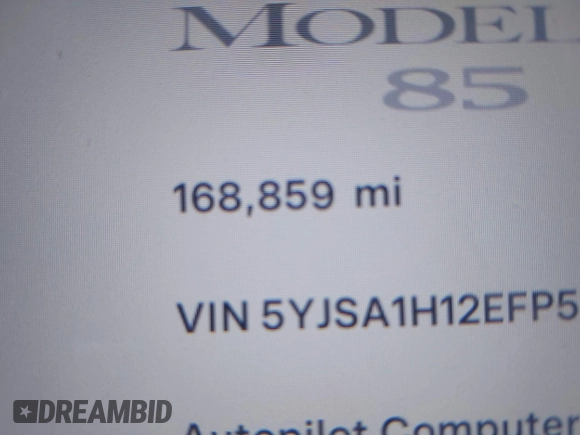 2014 Tesla Model S 60 with VIN 5YJSA1H12EFP53787, listed as a IAAI auction lot 42279493 with 168,859 mi miles and . Bid and sale history available at DreamBid. Image 15.