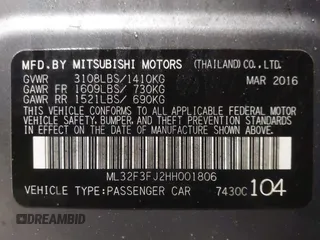2017 Mitsubishi Mirage ES z VIN ML32F3FJ2HH001806, wystawiony jako IAAI lot #41742107 z przebiegiem 122 951 mil mil oraz . Historia ofert i sprzedaży dostępna na DreamBid. Obrazek 9.