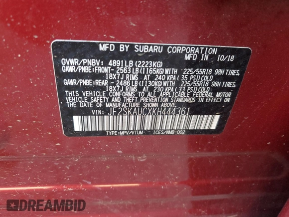 2019 Subaru Forester Limited with VIN JF2SKAUCXKH444361, listed as a Copart auction lot 48679025 with 123,256 mi miles and Salvage Title. Bid and sale history available at carsss.com. Image 14.