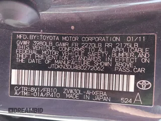 2011 Toyota Prius I with VIN JTDKN3DU4B0272062, listed as a IAAI auction lot 42082145 with 178,605 mi miles and . Bid and sale history available at DreamBid. Image 9.