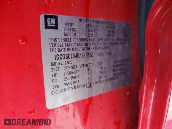2016 Chevrolet Colorado 2WD LT with VIN 1GCGSCE34G1228312, listed as a Copart auction lot 58590195 with 130,854 mi miles and Salvage title. Bid and sale history available at DreamBid. Image 13.
