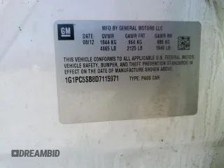 2013 Chevrolet Cruze 1LT with VIN 1G1PC5SB8D7115971, listed as a Copart auction lot 52762865 with 210,352 mi miles and Salvage Title. Bid and sale history available at carsss.com. Image 12.