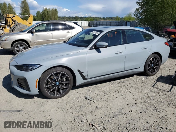 2023 BMW i4 eDrive40 with VIN WBY73AW09PFN90742, listed as a Copart auction lot 53610804 with 17,647 mi miles. Bid and sale history available at carsss.com. Image 1.
