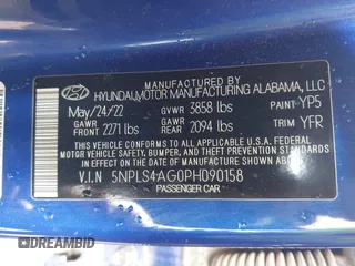 2023 Hyundai Elantra SEL with VIN 5NPLS4AG0PH090158, listed as a IAAI auction lot 41798064 with 46,954 mi miles and . Bid and sale history available at DreamBid. Image 9.