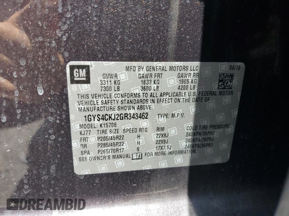 2016 Cadillac Escalade Premium Collection z VIN 1GYS4CKJ2GR343462, wystawiony jako Copart lot #57980605 z przebiegiem 154 601 mil mil oraz Szkoda całkowita • Salvage title. Historia ofert i sprzedaży dostępna na DreamBid. Obrazek 13.