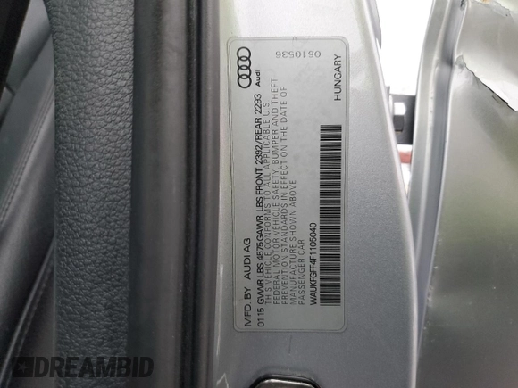 2015 Audi A3 Prestige z VIN WAUKFGFF4F1105040, wystawiony jako Copart lot #44913815 z przebiegiem Nie podano mil oraz Szkoda całkowita • Salvage title. Historia ofert i sprzedaży dostępna na DreamBid. Obrazek 13.