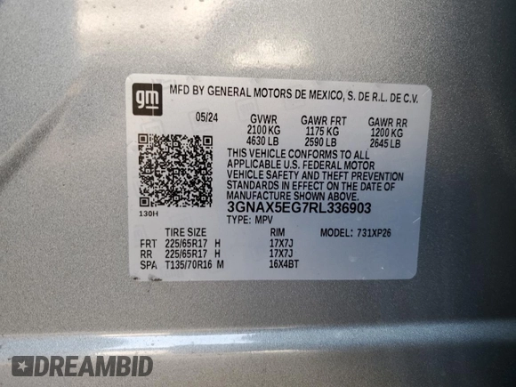 2024 Chevrolet Equinox LS with VIN 3GNAX5EG7RL336903, listed as a Copart auction lot 46473485 with 1,571 mi miles and Salvage Title. Bid and sale history available at carsss.com. Image 14.