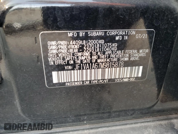 2021 Subaru WRX with VIN JF1VA1A67M9815878, listed as a Copart auction lot 46279615 with 25,973 mi miles and Salvage Title. Bid and sale history available at carsss.com. Image 12.