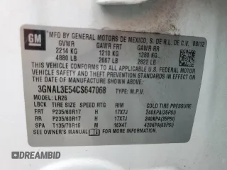2012 Chevrolet Captiva Sport LT with VIN 3GNAL3E54CS647068, listed as a Copart auction lot 47781245 with 133,160 mi miles and Salvage Title. Bid and sale history available at DreamBid. Image 14.