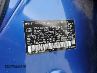 2015 Honda Fit LX with VIN 3HGGK5H50FM726275, listed as a Copart auction lot 56564315 with 123,082 mi miles and Salvage title. Bid and sale history available at DreamBid. Image 12.