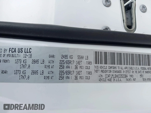 2019 Jeep Cherokee Altitude с VIN 1C4PJMLBXKD352384, выставлен на аукционе IAAI как лот 42059752 с пробегом 79 640 миль миль и . История ставок и продаж доступна на DreamBid. Изображение 9.