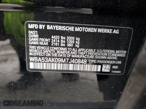 2021 BMW 2 Series 228i with VIN WBA53AK09M7J40848, listed as a Copart auction lot 71961652 with 45,638 mi miles. Bid and sale history available at carsss.com. Image 14.
