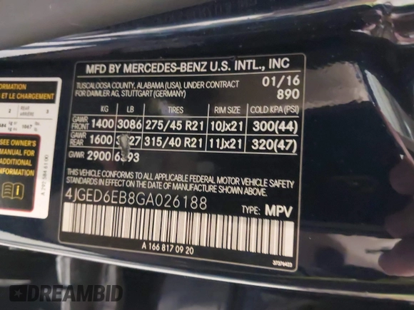 2016 Mercedes-Benz GLE 450 AMG z VIN 4JGED6EB8GA026188, wystawiony jako IAAI lot #42060491 z przebiegiem 73 856 mil mil oraz . Historia ofert i sprzedaży dostępna na DreamBid. Obrazek 9.