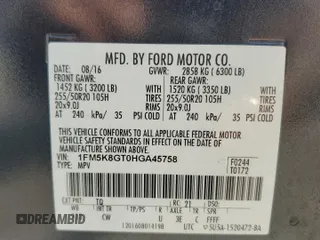 2017 Ford Explorer Sport с VIN 1FM5K8GT0HGA45758, выставлен на аукционе Copart как лот 63240925 с пробегом 129 868 миль миль и Списание • Salvage title. История ставок и продаж доступна на DreamBid. Изображение 13.