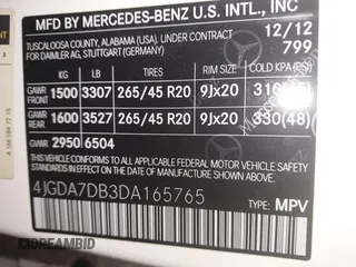 2013 Mercedes-Benz M 550 with VIN 4JGDA7DB3DA165765, listed as a IAAI auction lot 42323988 with 96,344 mi miles and . Bid and sale history available at DreamBid. Image 9.