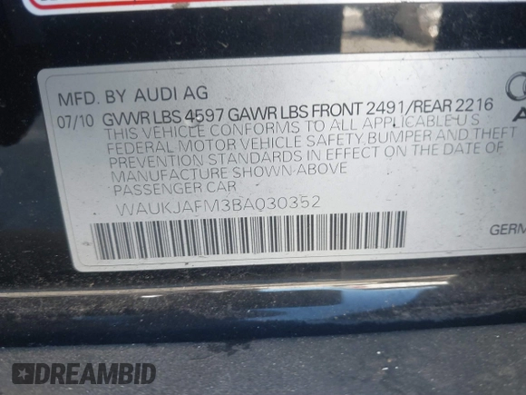 2011 Audi A3 2.0 TDI Premium Plus with VIN WAUKJAFM3BA030352, listed as a IAAI auction lot 41309063 with 136,363 mi miles. Bid and sale history available at carsss.com. Image 9.