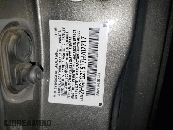 2007 Honda Civic Si with VIN 2HGFG21517H702217, listed as a Copart auction lot 41648555 with 154,719 mi miles and Clean Title. Bid and sale history available at DreamBid. Image 12.