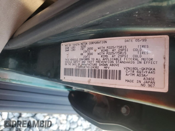 1999 Toyota 4Runner SR5 с VIN JT3GN86R7X0124382, выставлен на аукционе Copart как лот 60747535 с пробегом 155 592 миль миль и Списание • Salvage title. История ставок и продаж доступна на DreamBid. Изображение 13.