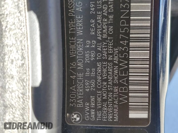 2005 BMW 3 Series 330xi with VIN WBAEW53475PN37055, listed as a Copart auction lot 80079454 with 178,136 mi miles and Salvage Title. Bid and sale history available at DreamBid. Image 15.