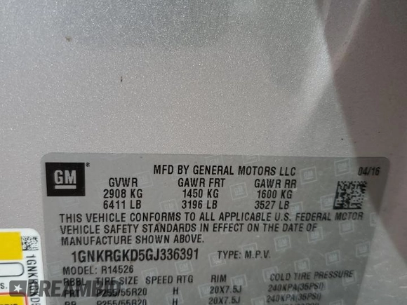 2016 Chevrolet Traverse LT z VIN 1GNKRGKD5GJ336391, wystawiony jako Copart lot #56931485 z przebiegiem 122 789 mil mil oraz Szkoda całkowita • Salvage title. Historia ofert i sprzedaży dostępna na DreamBid. Obrazek 13.