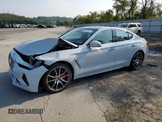 2021 Genesis G70 3.3T with VIN KMTG74LE9MU074297, listed as a Copart auction lot 65980464 with 14,491 mi miles and Salvage Title. Bid and sale history available at carsss.com. Image 1.