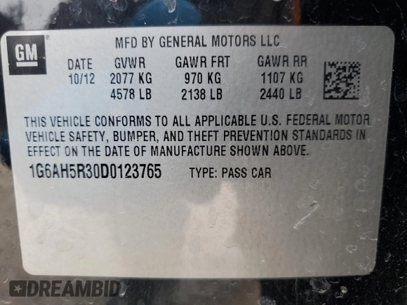 2013 Cadillac ATS Luxury with VIN 1G6AH5R30D0123765, listed as a Copart auction lot 47102485 with 115,159 mi miles and Clean Title. Bid and sale history available at carsss.com. Image 13.