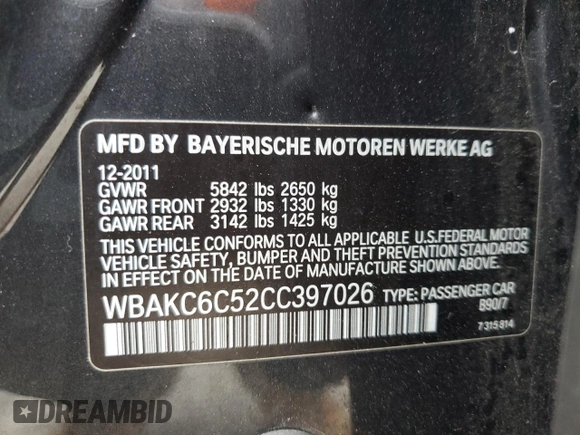 2012 BMW 7 Series 750i xDrive с VIN WBAKC6C52CC397026, выставлен на аукционе Copart как лот 58942555 с пробегом 93 271 миль миль и Чистый • Clean title. История ставок и продаж доступна на DreamBid. Изображение 12.