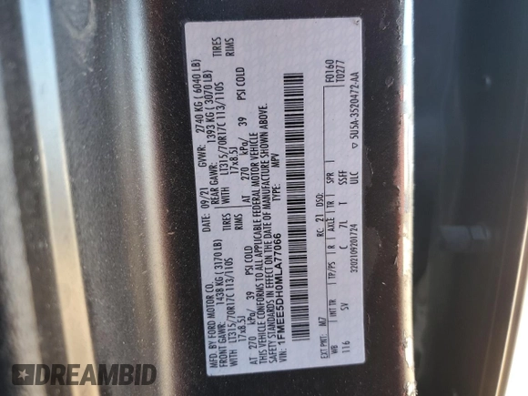 2021 Ford Bronco with VIN 1FMEE5DH0MLA77066, listed as a Copart auction lot 87551145 with 62,610 mi miles and Salvage title. Bid and sale history available at DreamBid. Image 16.