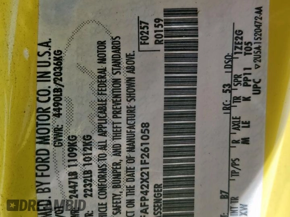 2001 Ford Mustang GT Deluxe z VIN 1FAFP42X21F261058, wystawiony jako Copart lot #56401025 z przebiegiem 248 215 mil mil oraz Szkoda całkowita • Salvage title. Historia ofert i sprzedaży dostępna na DreamBid. Obrazek 12.
