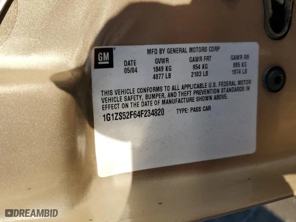 2004 Chevrolet Malibu with VIN 1G1ZS52F64F234820, listed as a Copart auction lot 86607574 with 62,928 mi miles and Salvage Title. Bid and sale history available at carsss.com. Image 14.