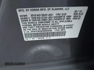 2019 Honda Pilot EX-L with VIN 5FNYF5H52KB039336, listed as a IAAI auction lot 42108456 with 220,307 mi miles and . Bid and sale history available at carsss.com. Image 9.