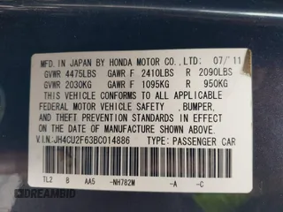 2011 Acura TSX z VIN JH4CU2F63BC014886, wystawiony jako IAAI lot #42394394 z przebiegiem 146 006 mil mil oraz . Historia ofert i sprzedaży dostępna na DreamBid. Obrazek 9.