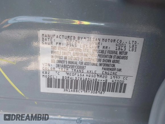 2024 Nissan Sentra SV with VIN 3N1AB8CV9RY308987, listed as a IAAI auction lot 42088526 with 9,778 mi miles and . Bid and sale history available at DreamBid. Image 9.