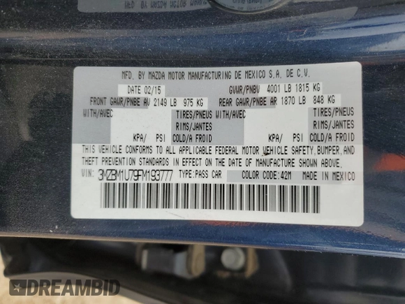 2015 Mazda 3 i Sport with VIN 3MZBM1U79FM193777, listed as a Copart auction lot 49738275 with 143,831 mi miles and Salvage Title. Bid and sale history available at carsss.com. Image 13.