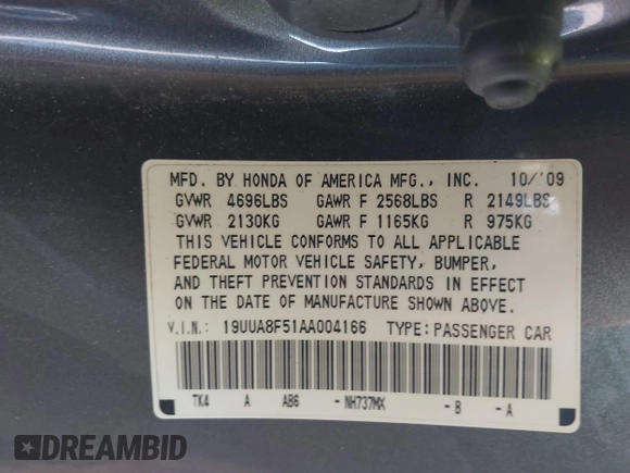 2010 Acura TL Tech with VIN 19UUA8F51AA004166, listed as a IAAI auction lot 41806187 with 139,364 mi miles. Bid and sale history available at carsss.com. Image 9.