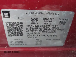 2018 Buick Enclave Premium with VIN 5GAEVBKW5JJ198544, listed as a IAAI auction lot 41553062 with 96,481 mi miles and . Bid and sale history available at carsss.com. Image 9.