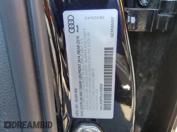 2020 Audi A3 Sedan S line Premium Plus with VIN WAUJEGFF5LA103632, listed as a Copart auction lot 54366854 with 97,535 mi miles. Bid and sale history available at carsss.com. Image 14.