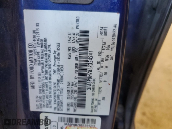 2014 Ford Fusion SE with VIN 3FA6P0H78ER354241, listed as a Copart auction lot 54058175 with Not Provided miles and Salvage Title. Bid and sale history available at DreamBid. Image 15.