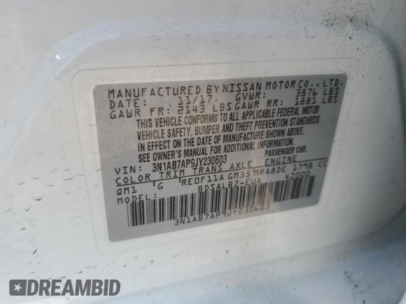 2018 Nissan Sentra SR z VIN 3N1AB7AP9JY230603, wystawiony jako Copart lot #54413245 z przebiegiem 87 188 mil mil oraz Szkoda całkowita • Salvage title. Historia ofert i sprzedaży dostępna na DreamBid. Obrazek 12.